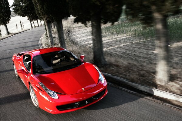 Ferrari asfalto, auto sportiva, in movimento, rosso