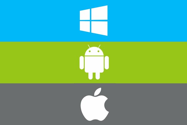 Emblemi dei sistemi operativi. Android, windows, apple