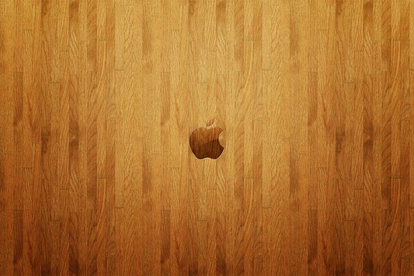 Logo Apple su sfondo in legno