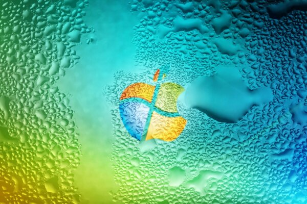 Apple con texture di windows su gocce di sfondo
