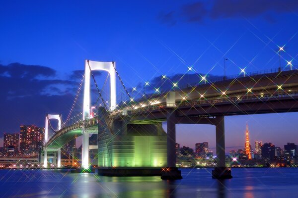 Luci notturne del ponte a Tokyo