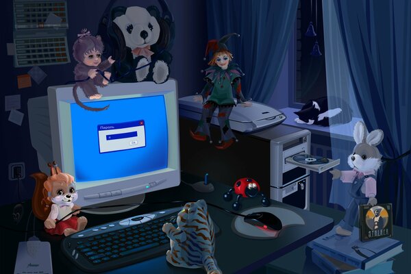 Giocattoli Vicino al computer di notte