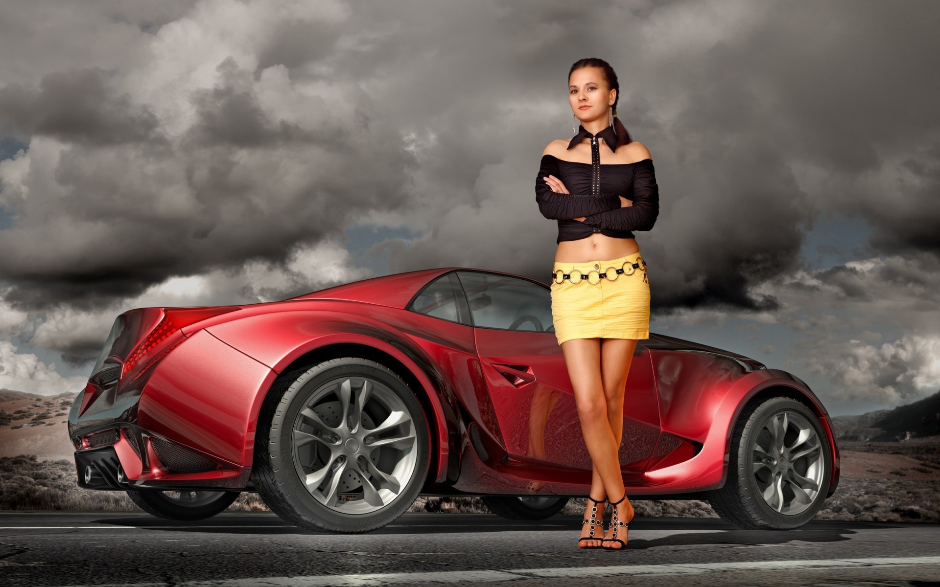 donna ragazza strada bruna auto nuvola grigio