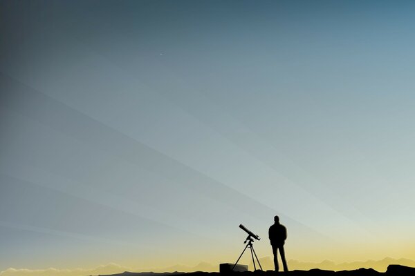 Uomo all orizzonte in piedi con un telescopio