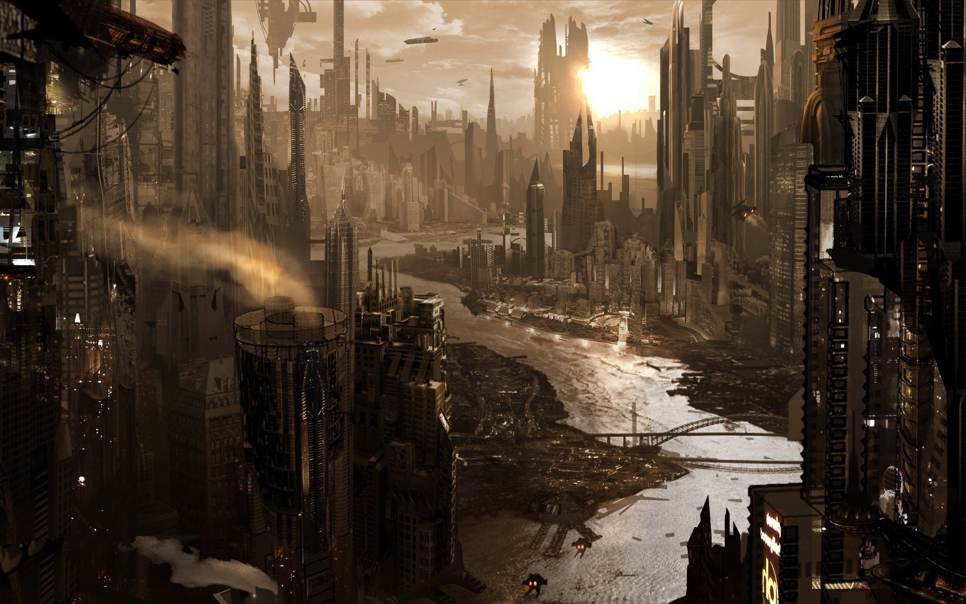 futuro sole grattacieli città