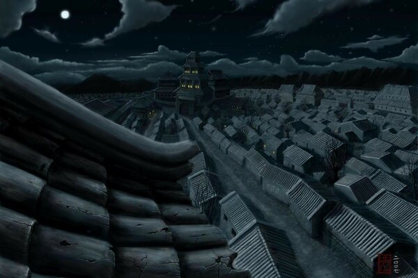 Vista Dall alto del Giappone notturno