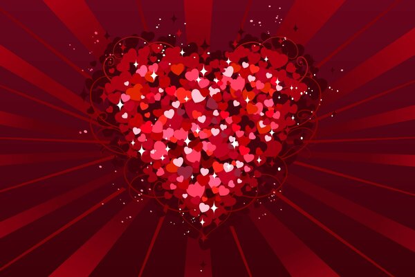 Cartolina di un grande cuore in cui ci sono molti piccoli cuori