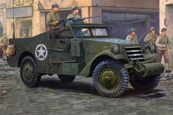 Veicolo blindato militare di ricognizione DELL esercito americano nella Seconda Guerra Mondiale