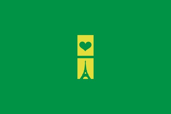 Torre Eiffel e cuore su sfondo verde