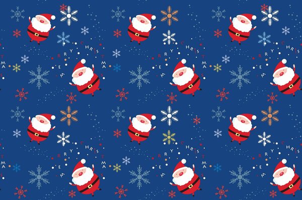Texture di Babbo Natale con fiocchi di neve su sfondo blu