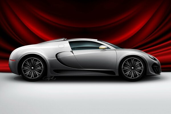 Immagine nella grafica della macchina bugatti su sfondo rosso