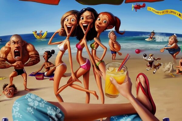 Arte allegra della ragazza sulla spiaggia