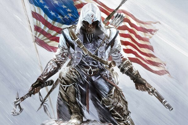 Bandiera dietro il guerriero Assassins creed