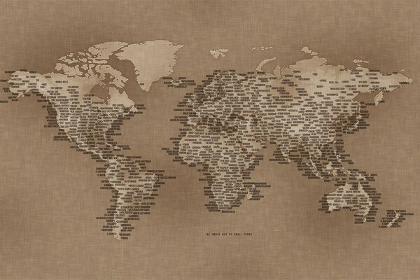 Mappa del mondo con parole inglesi e colore beige