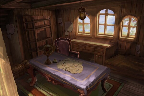 La cabina del capitano. Globo sul tavolo
