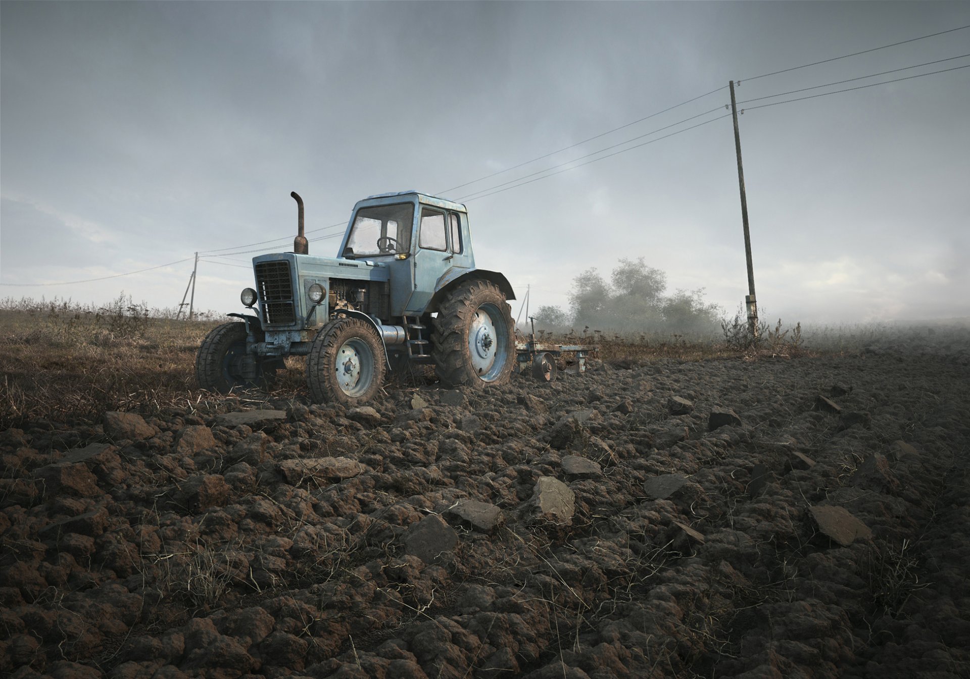 bielorussia trattore campo 3d cielo