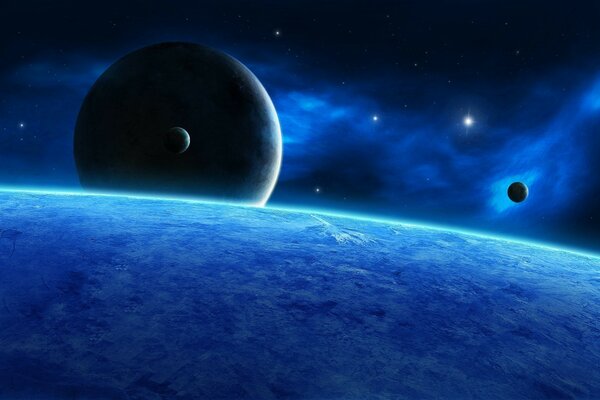 Un immagine irreale dei pianeti in blu
