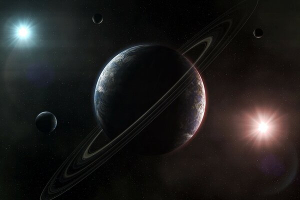 Enorme pianeta tra pianeti con anelli