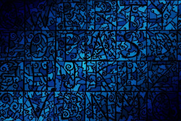 Mosaico di colore blu con lettere diverse