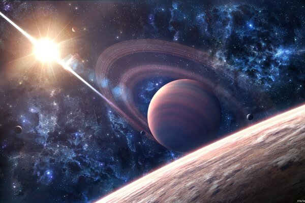 I raggi del sole illuminano i pianeti