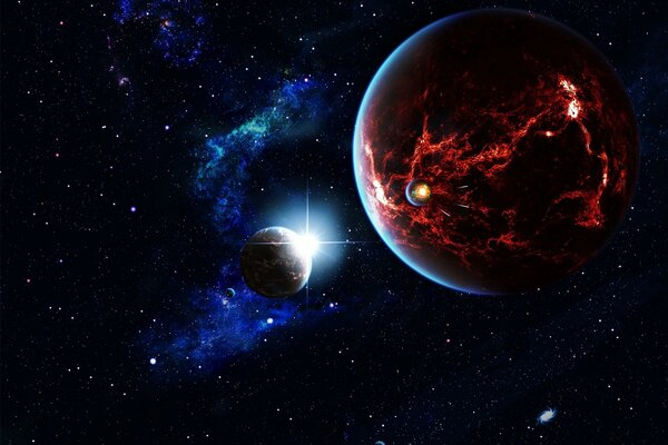 Arte 3D del pianeta nello spazio sullo sfondo della galassia