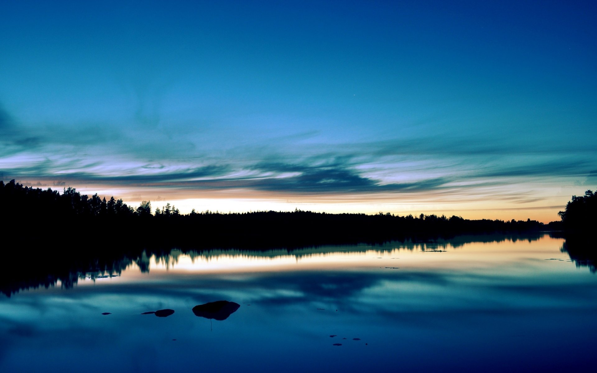 tramonto foresta lago