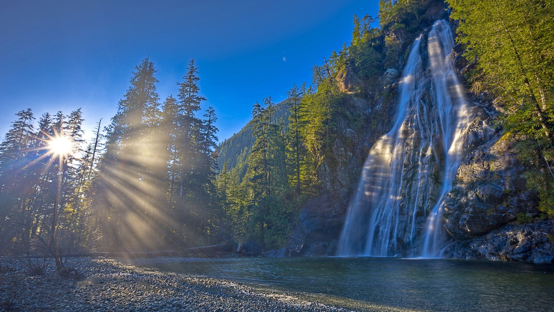 canada natura cascata fiume foresta sole