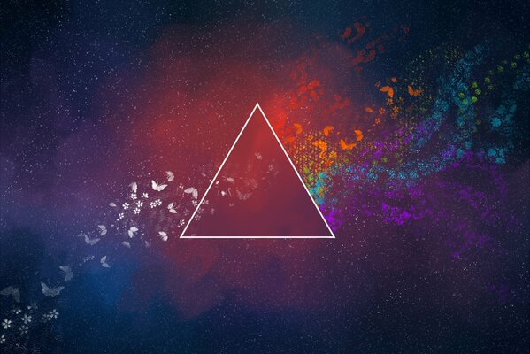 Astrazione con triangolo, fiori e farfalle