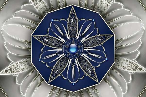 Modello a forma di stella di petali bianchi con perline blu