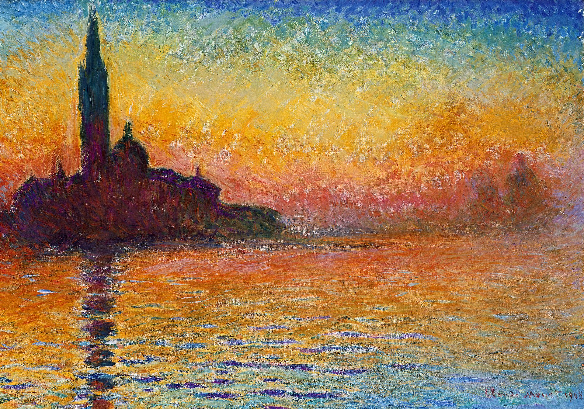 claude monet pittura paesaggio cielo mare chiesa torre venezia