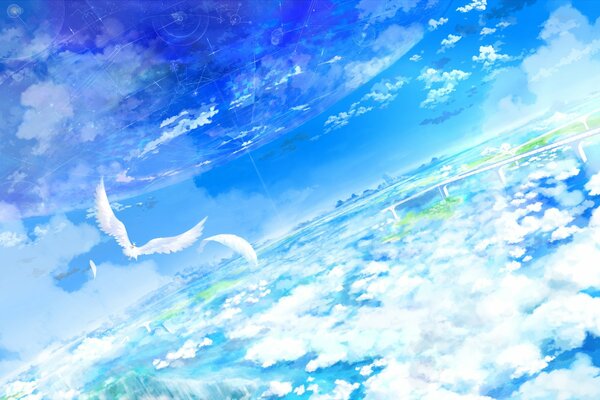 Disegno di un uccello in alto nel cielo