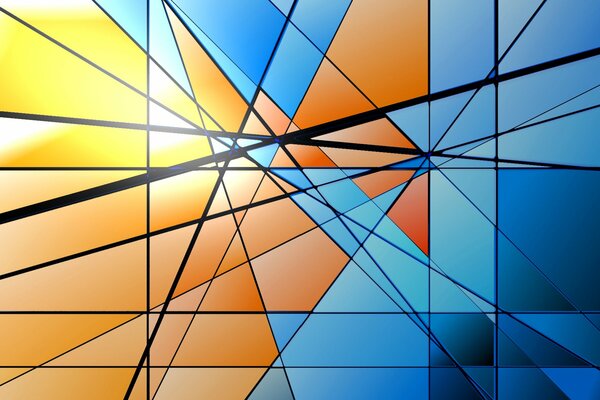 Linee nette volume. Triangoli colorati in vetro colorato