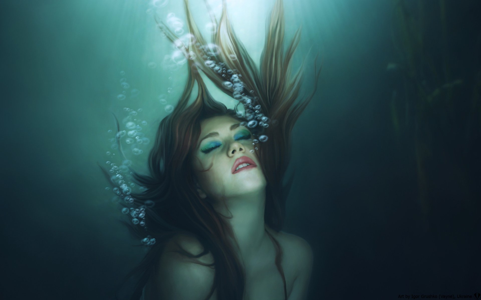 ragazza sott acqua bolle