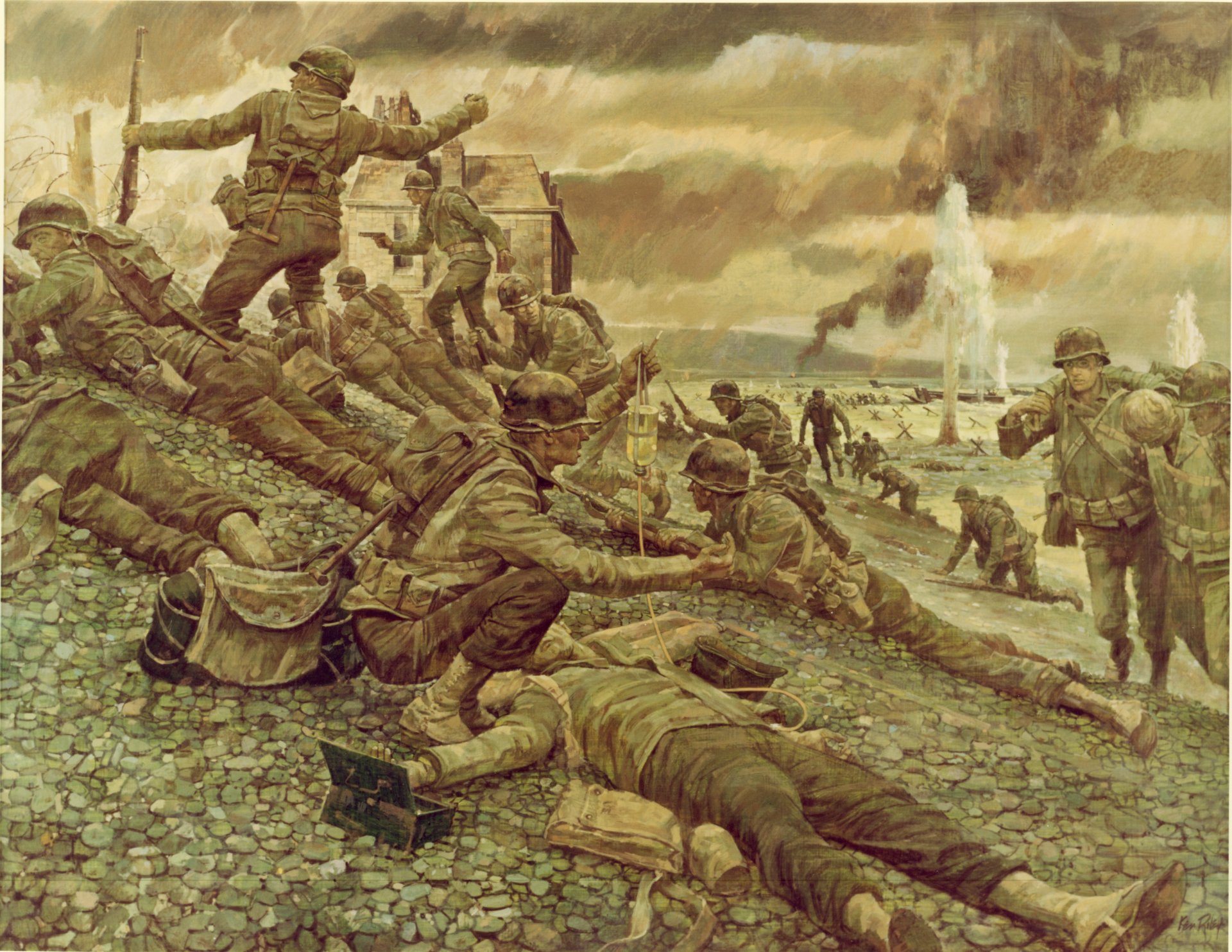 art normandia francia 6 giugno 1944 sbarco delle truppe alleate soldati armi equipaggiamento ww2 disegno