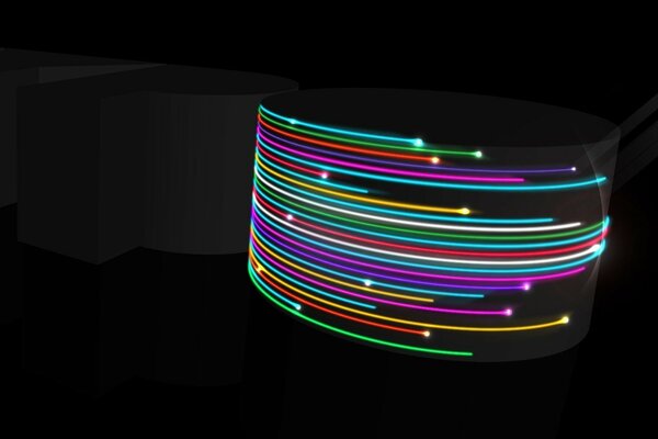 Raggi al neon luminosi avvolgono la figura scura