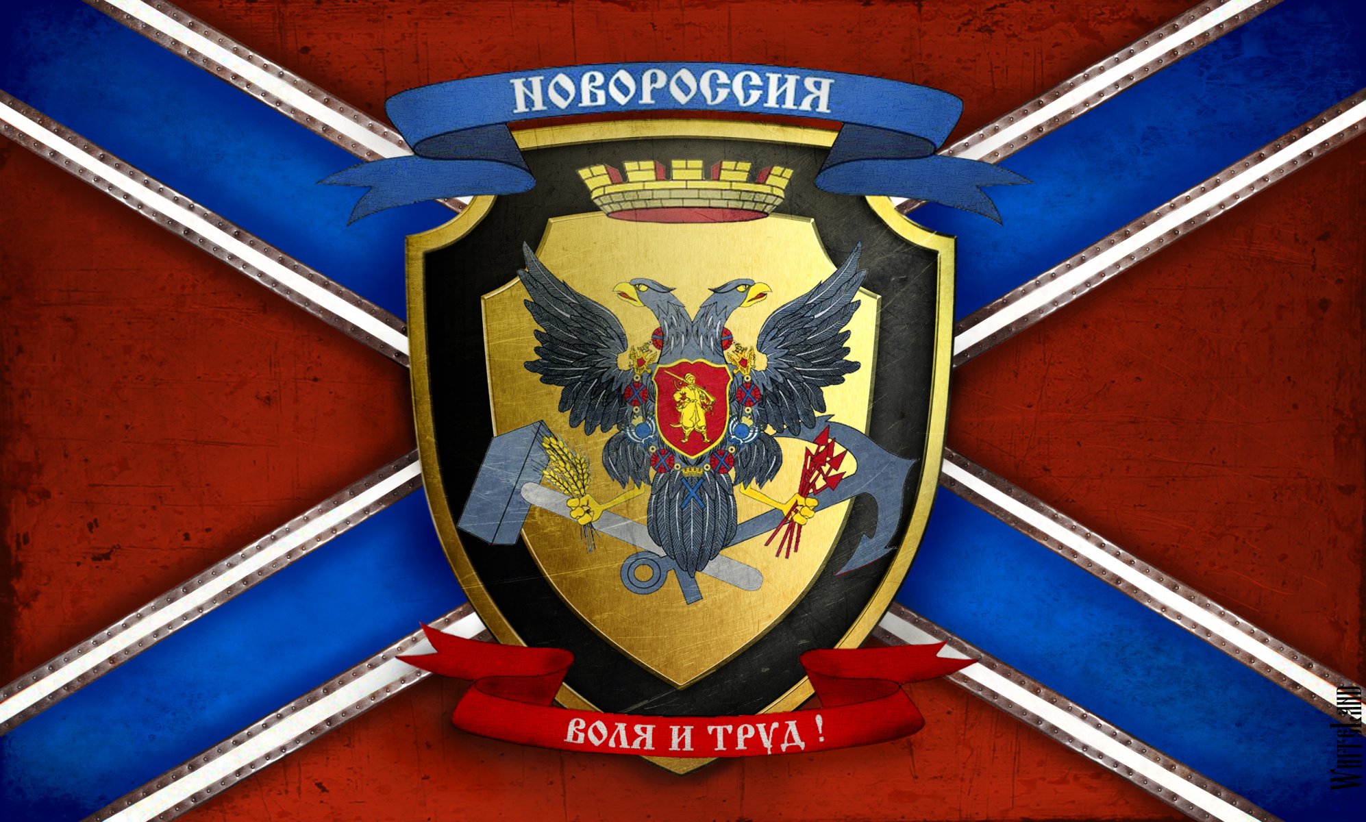 bandiera stemma novorossia volontà e lavoro