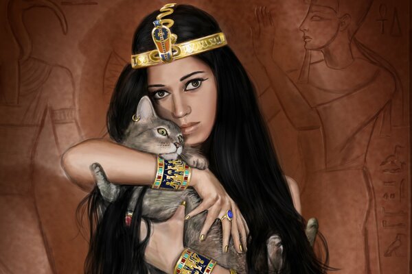 Ragazza egiziana regina gatto