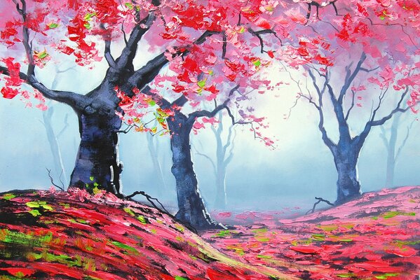 Natura autunnale con foglie rosse