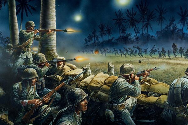 Disegno di soldati americani in Vietnam
