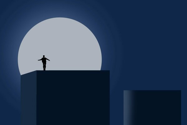 Uomo Luna minimalismo blu