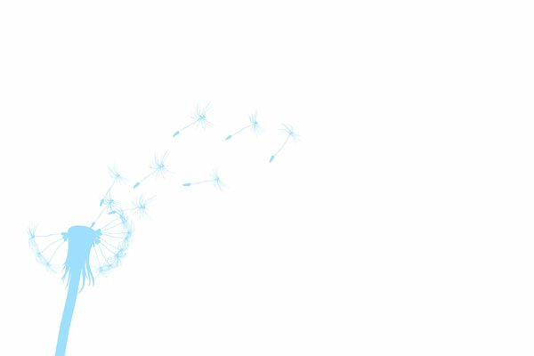 Volare dente di leone blu su sfondo bianco