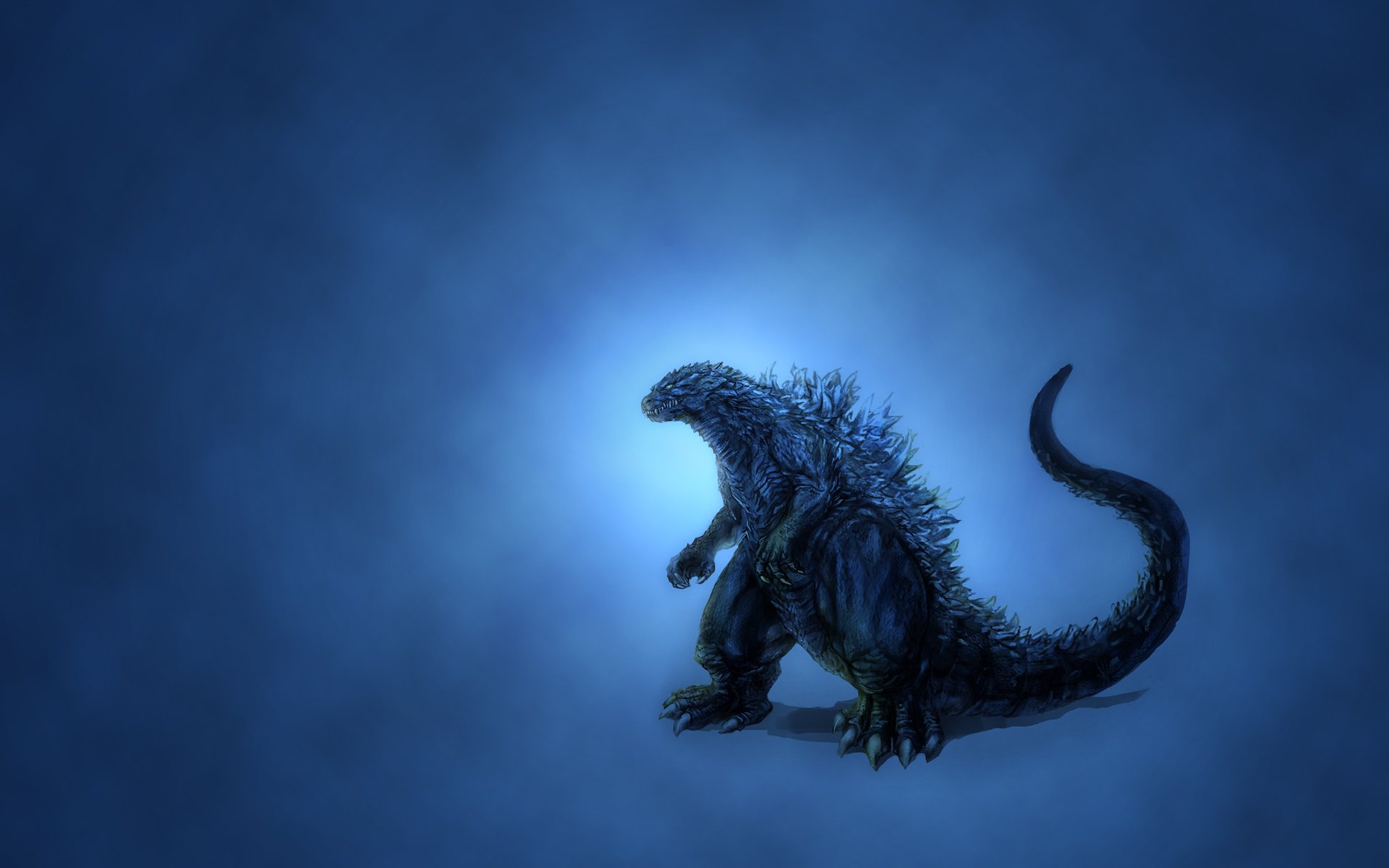 godzilla sfondo blu dinosauro bagliore minimalismo scuro