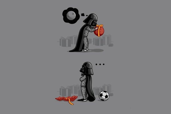 Darth Vader che ha ricevuto un pallone da calcio in regalo