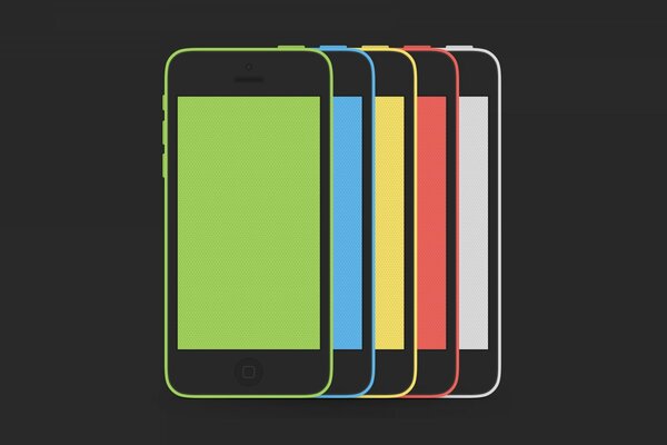 Cinque telefoni smartphone di colore diverso