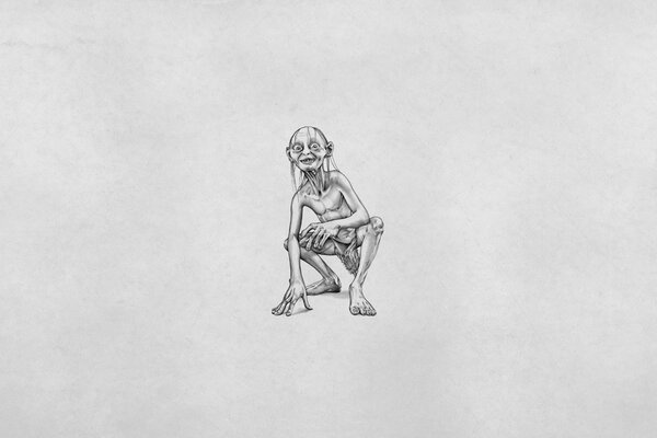 Gollum bianco e nero su sfondo grigio