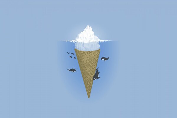 Illustrazione di un iceberg di gelato su sfondo blu