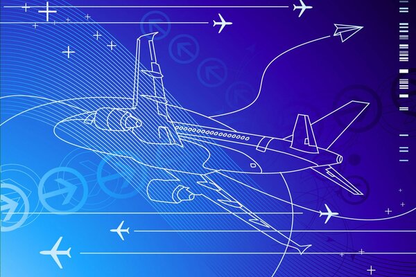 Disegno di un aereo con linee e con un vettore