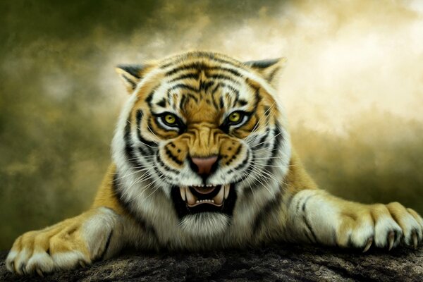 Tigre carnivora e sorriso spaventoso