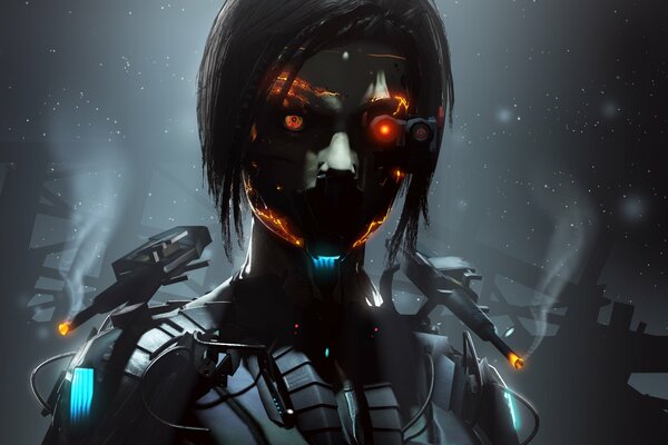Cyborg ragazza con gli occhi rossi