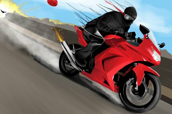 Ninja su una moto a palloncino